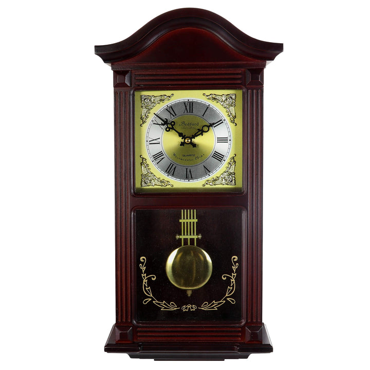 Decorative Wall Clock with Pendulum in Cherry Brown Rectangular Wood Finish - Diamond Home USA