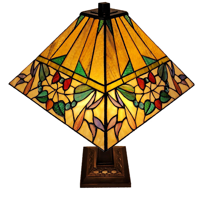 Tiffany Style Table Lamp Banker Mission 22" Tall Stained Glass Tan Green - Diamond Home USA