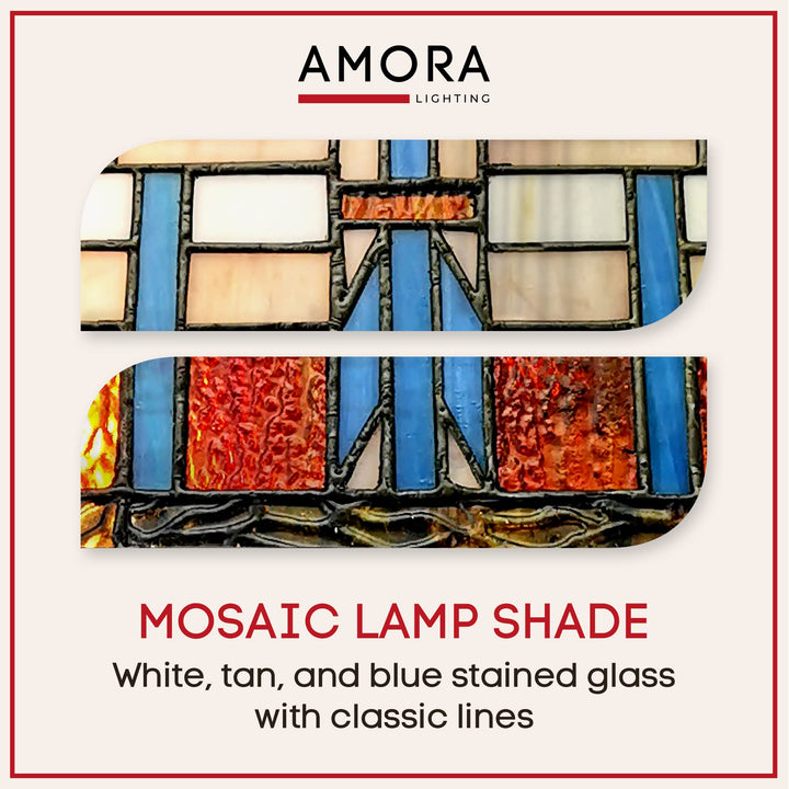 Amora Vintage Tiffany Table Lamp - Geometric Mission Style Table Night Light - - Diamond Home USA
