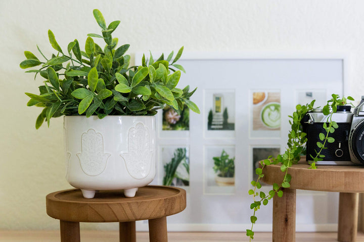 Flora Bunda 6 inch & 4.75 inch Hamsa Hand Footed Planter Set of 2 Ivory - Diamond Home USA