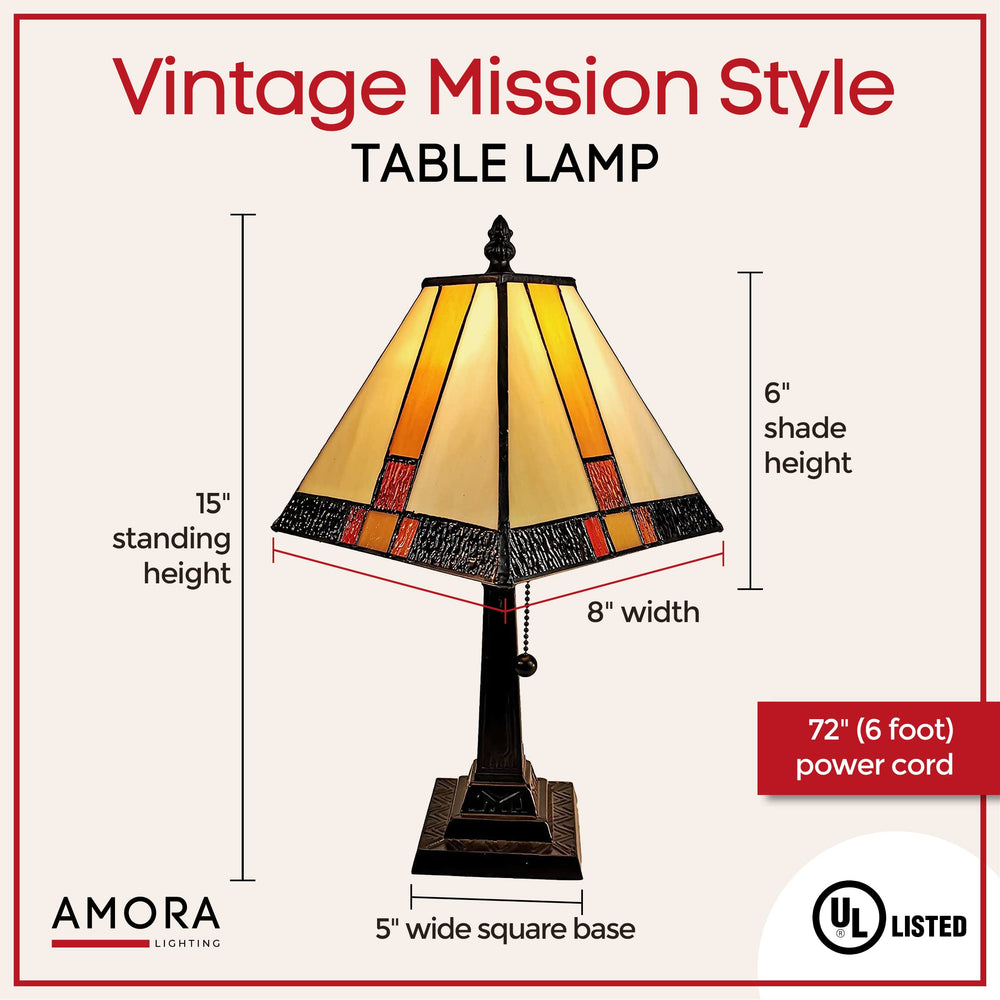 Amora Vintage Tiffany Table Lamp - Yellow & Tan Glass ghtstand Lamp - Table - Diamond Home USA