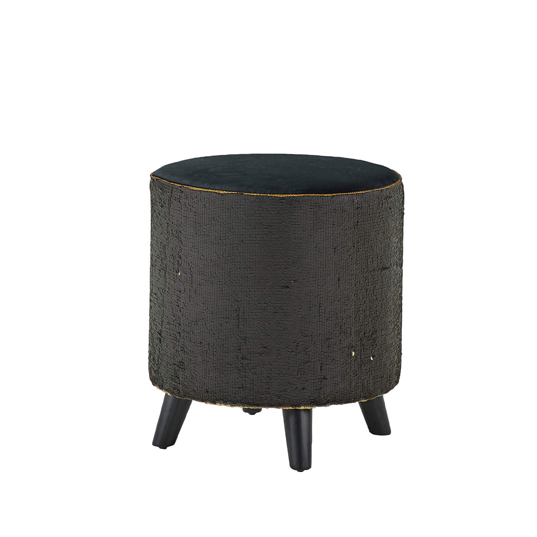 Polyester Gold and Black Sequin Accent Stool with Wooden Legs 16" X 17" 16 X - Diamond Home USA