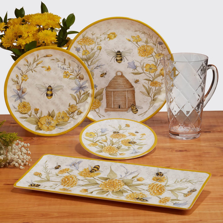 Bee Sweet 2-piece Platter Set Multi Color White Yellow Floral Casual Tropical - Diamond Home USA