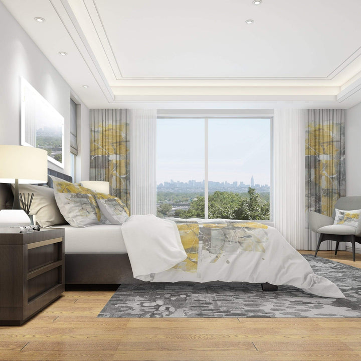 DESIGN ART Designart 'Moving in and Out of Traffic II Yellow Grey' Geometric Full/Queen Cover +2 Shams (comforter not included) - Diamond Home USA