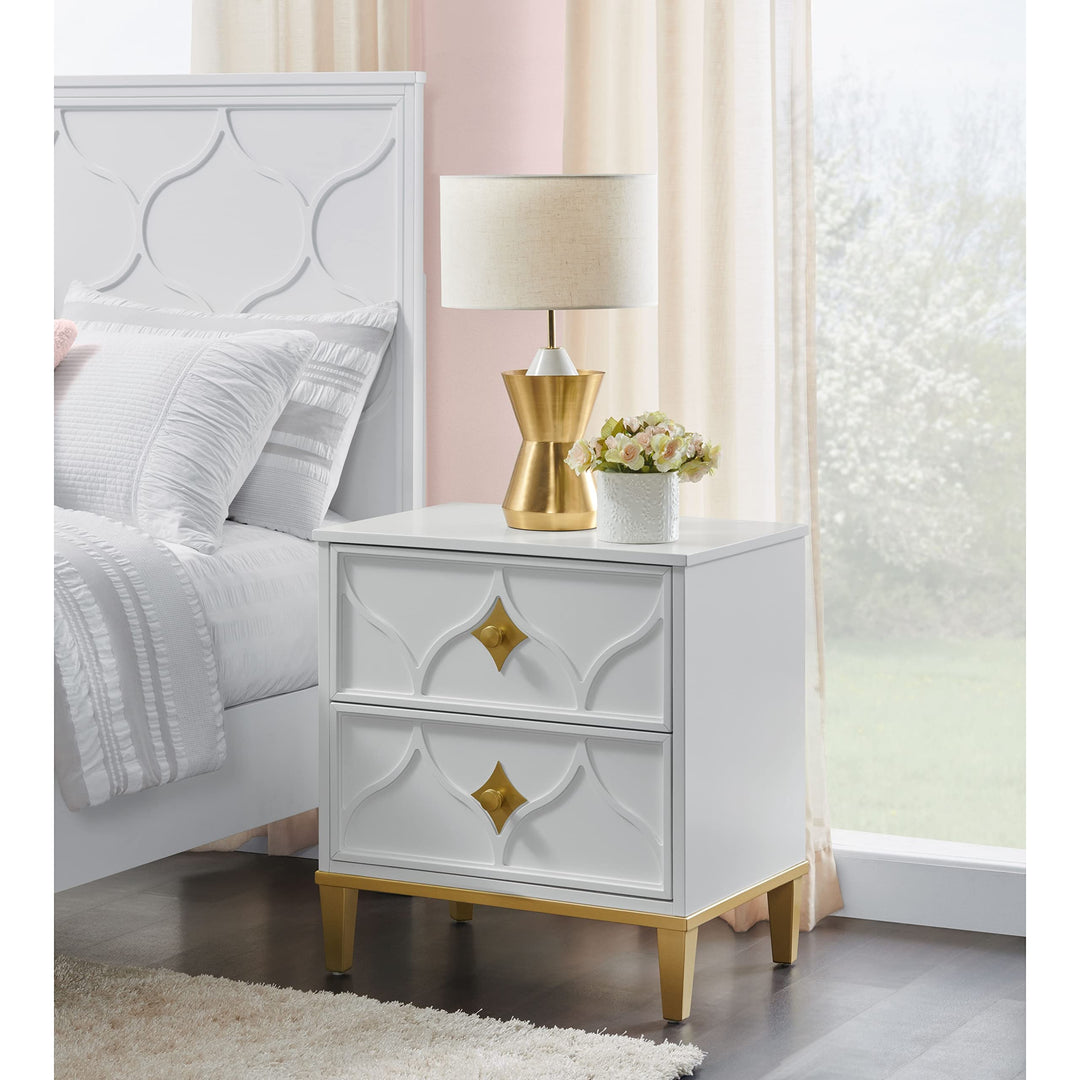 Martin Svensson Home Emma 2 Drawer White and Gold Nightstand - Diamond Home USA