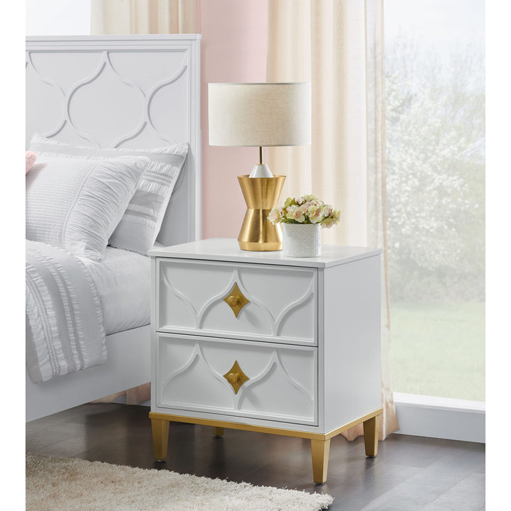 Martin Svensson Home Emma 2 Drawer White and Gold Nightstand - Diamond Home USA