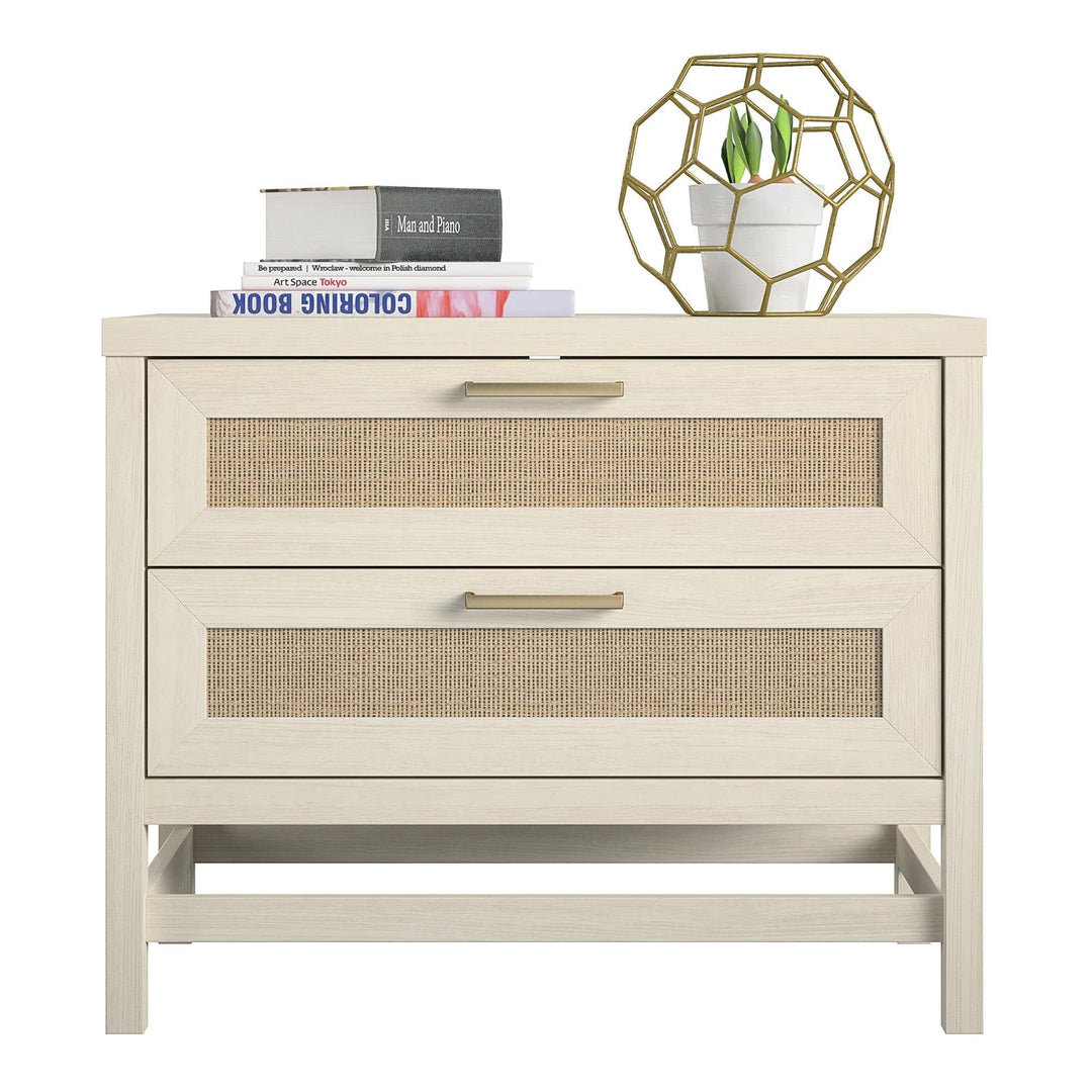 2 Drawer Nightstand Off/White Bohemian Eclectic Modern Contemporary Laminate MDF Ivory Oak - Diamond Home USA