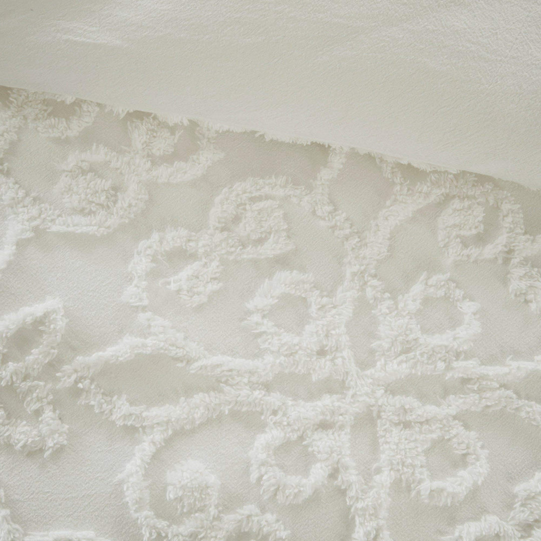 White nille Duvet Cover King/Cal King Set Tufted Bedding Floral Medallion - Diamond Home USA