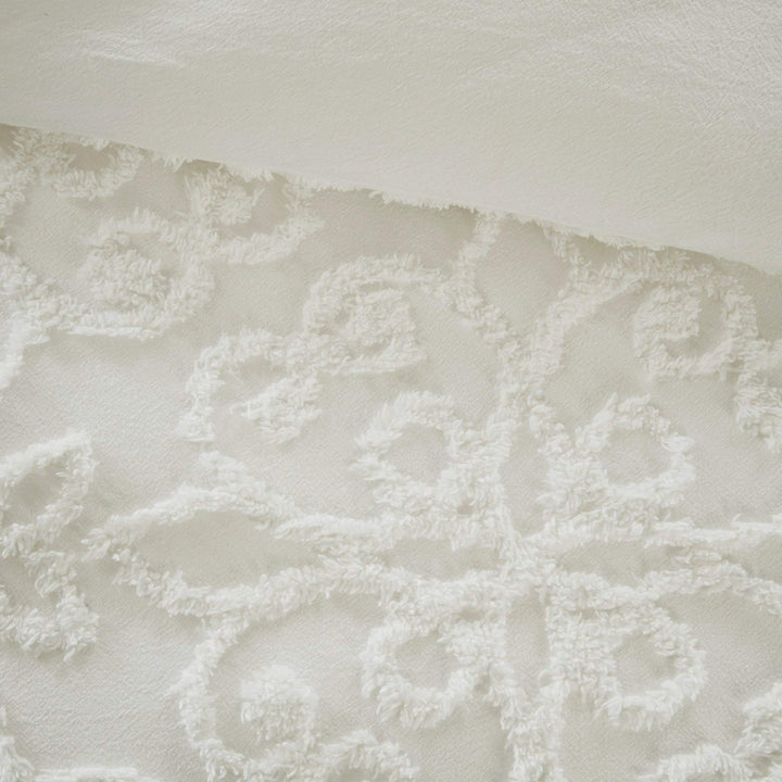 White nille Duvet Cover King/Cal King Set Tufted Bedding Floral Medallion - Diamond Home USA