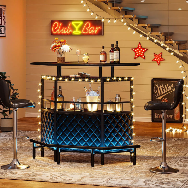 Home Bar Cabinet Mini Table with Storage Shelves and Footrest Wine Glass - Diamond Home USA