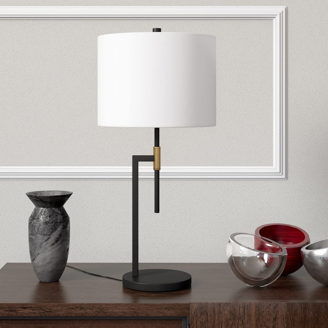25" Tall Table Lamp with Fabric Shade Black Gold Mid-Century Modern Brass