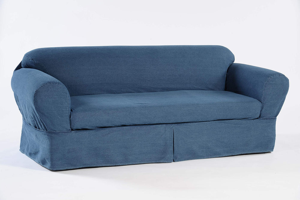 2 Piece Cotton Washed Heavy Denim Sofa Slipcover Blue - Diamond Home USA