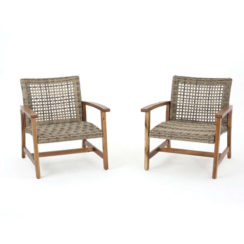 Christopher Knight Home Hampton Outdoor Mid-Century Wicker Club Chairs with teak/grey