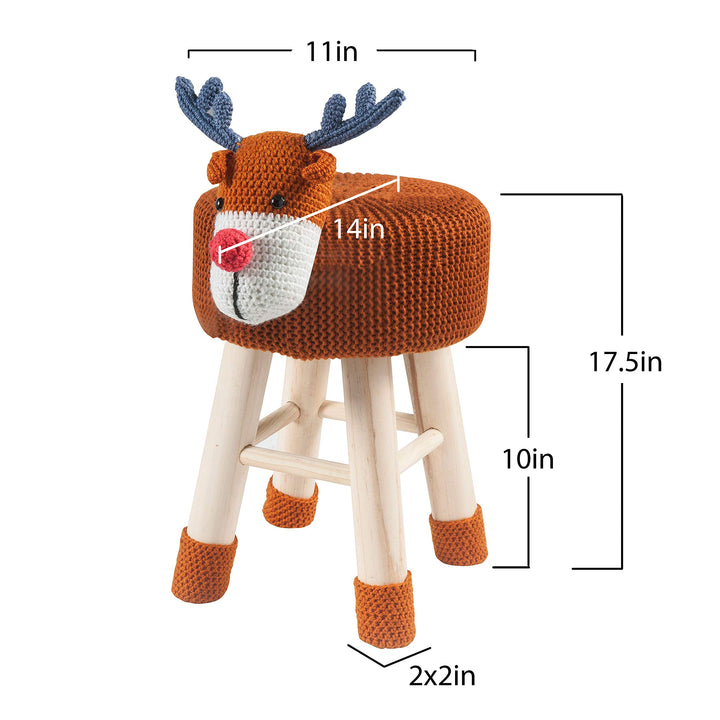 AC Pacific Woodland Deer Stool for Kids Animal Themed Wooden Ottoman Chair - Diamond Home USA