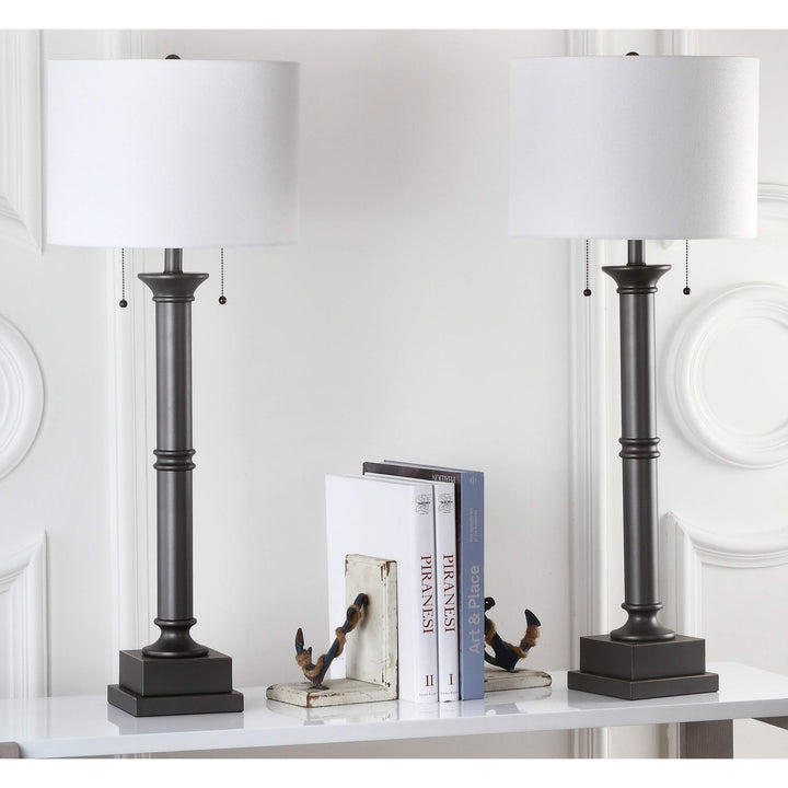 Lighting 35-inch Column Silver Grey Table Lamp (Set of 2) - 14"x14"x36"
