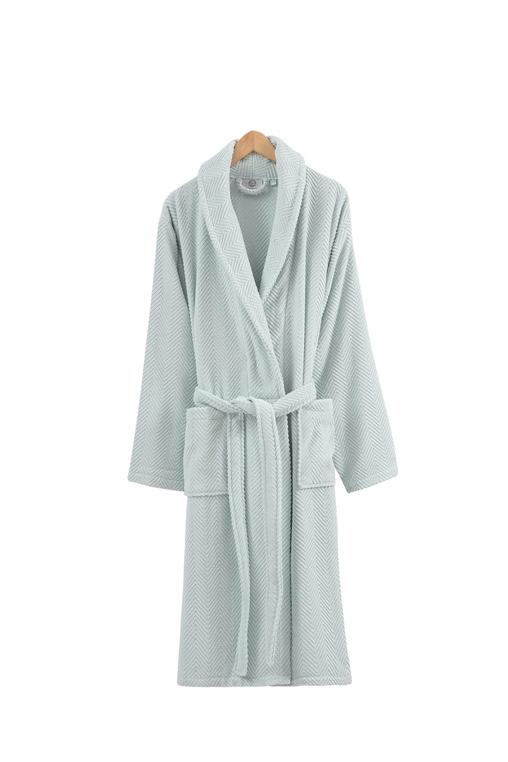 Ozan Premium Home 100% Turkish Cotton Herringbone Bathrobes Shawl Collar with SM - Light Aqua - Diamond Home USA