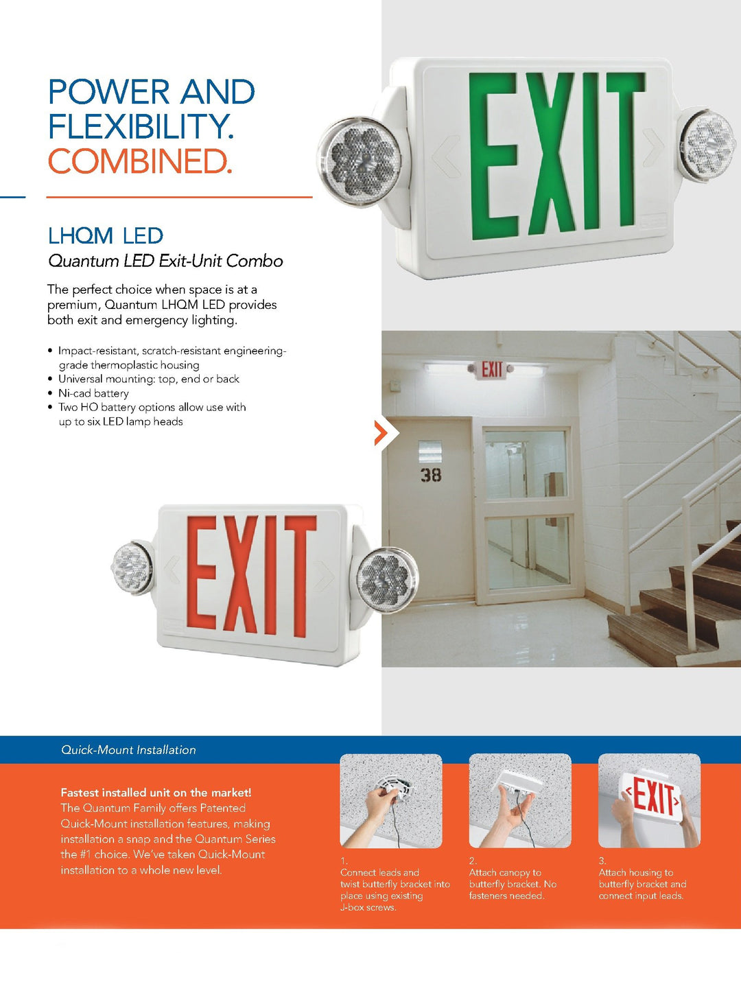 Lithonia Lighting LHQM LED B G M6 LED 2-Light Exit Sign/Emergency with Led Heads - Diamond Home USA