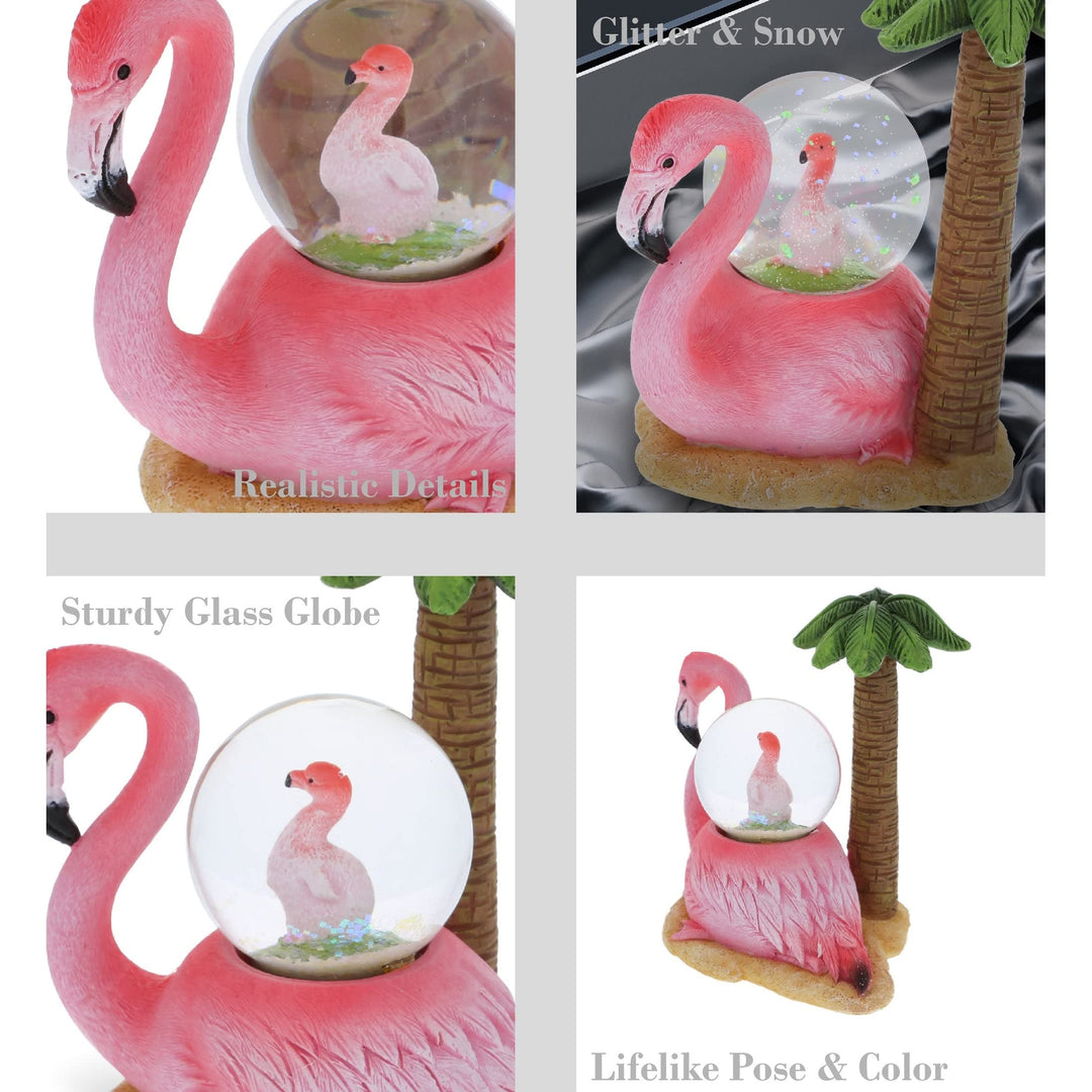 Flamingo Snow Globe Figurine with Sparkling Glitter 4.2lx3w3.4h Inches Green - Diamond Home USA