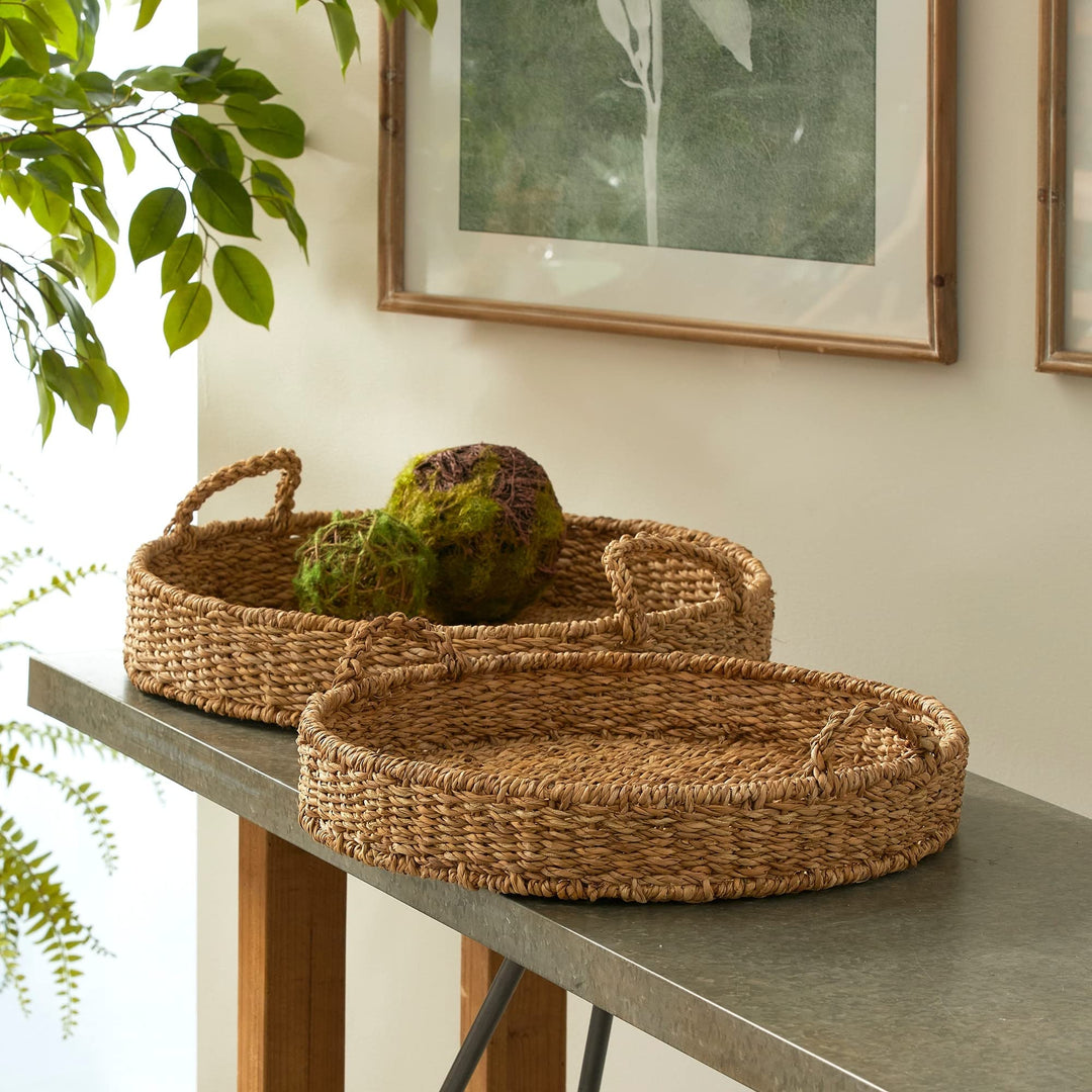 Seagrass Round Trays Set of 2 Beige - Diamond Home USA