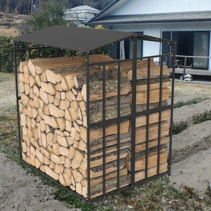 Large Firewood Log Rack Wood Storage Holder Iron Shed With Roof 61.6 X 24.8 69.5 - Diamond Home USA