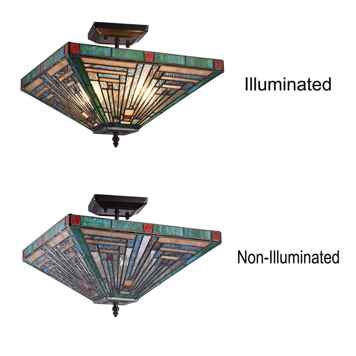 2-Light Mission-Style Stained Glass Semi-Flush Mount Multi Color Mission - Diamond Home USA