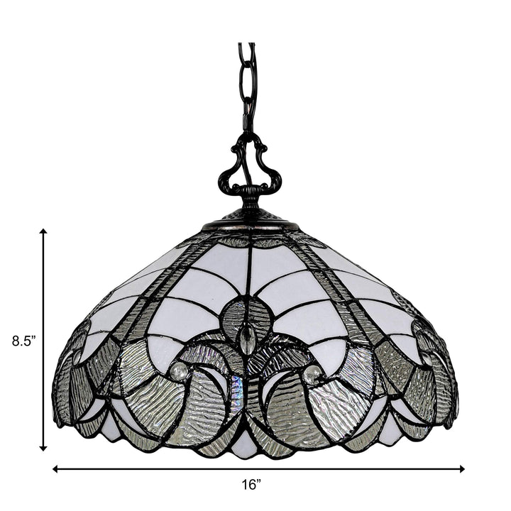 Tiffany Style Hanging Pendant Lamp 16" Wide Floral Stained Glass White Grey - Diamond Home USA
