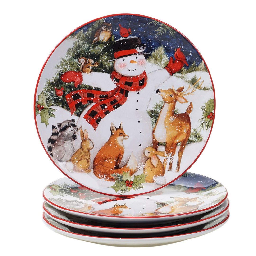 Magic of Christmas Snowman 16-Piece Dinnerware Set Service for 4 Green Multi - Diamond Home USA