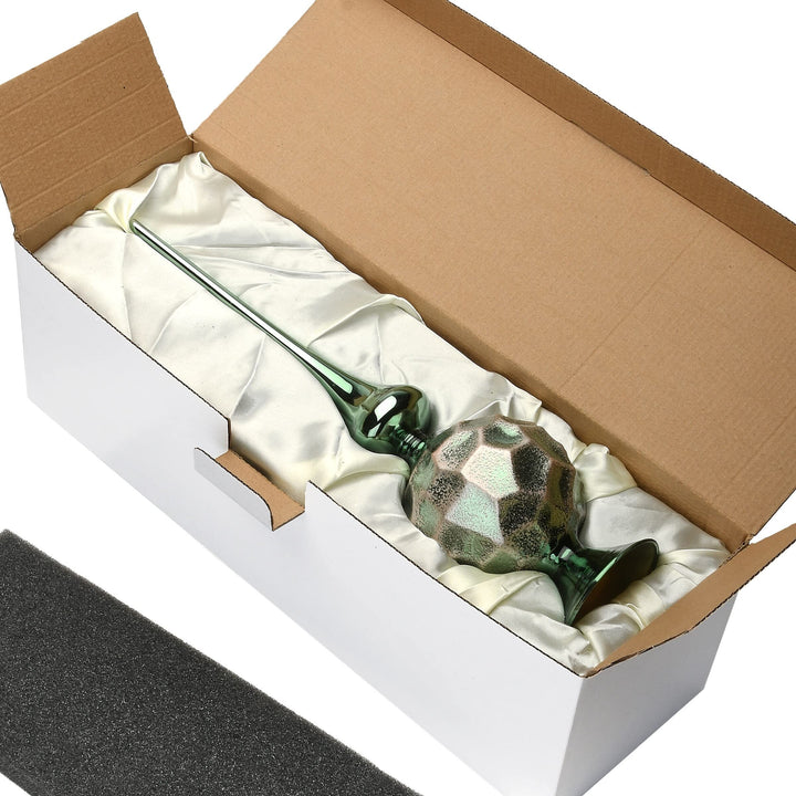 15" Sage Green Glass Christmas Tree Topper 15 in - Diamond Home USA