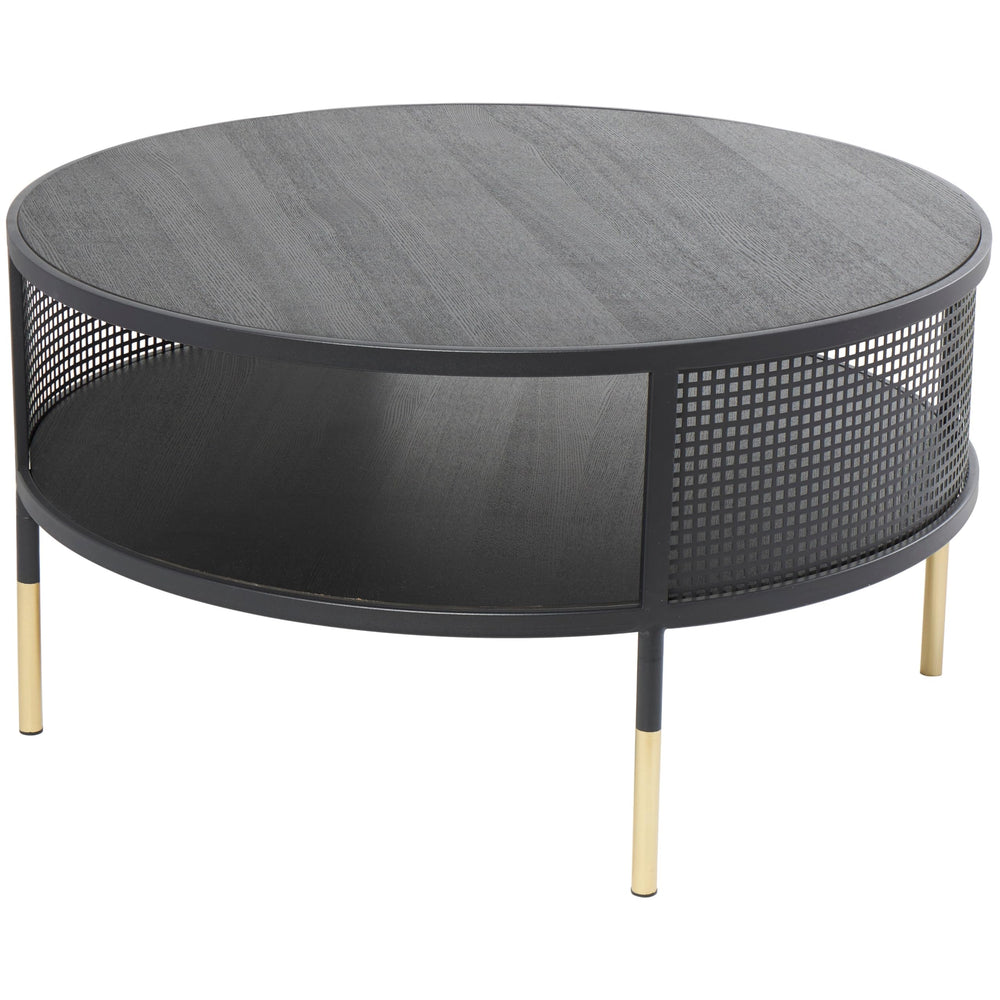 Black Metal Open Grid Frame 1 Shelf Coffee Table with Gold Legs Modern - Diamond Home USA
