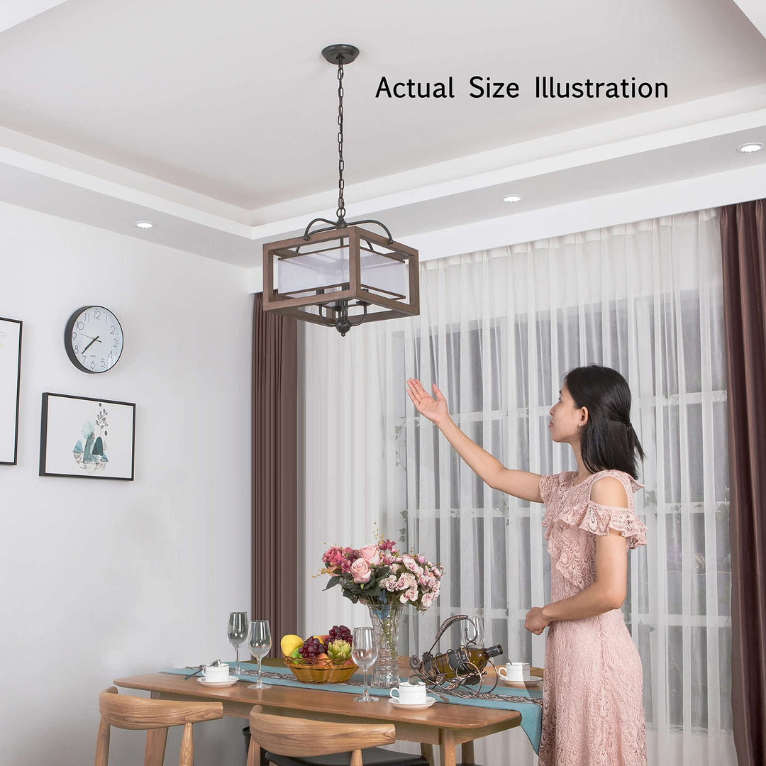 The Lighting Store Alina Antique Black Metal Natural Wood Chandelier with Fabric - Diamond Home USA