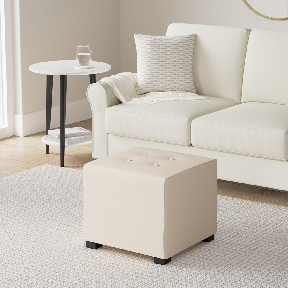 MJL Furniture Designs Merton Designer Square 4 Button Tufted Upholstered Ottoman Beige - Diamond Home USA