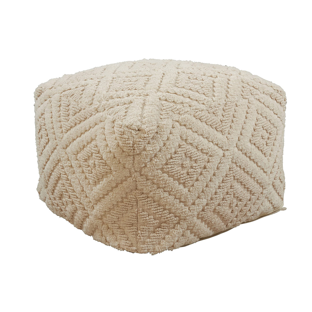 Cotton Floor Pouf with Handloom Design Tan Textured Modern Contemporary - Diamond Home USA