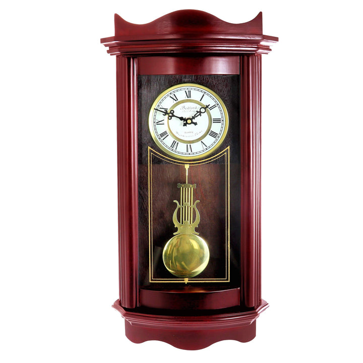 Decorative Wall Clock with Pendulum in Cherry Red Rectangular Wood Finish - Diamond Home USA