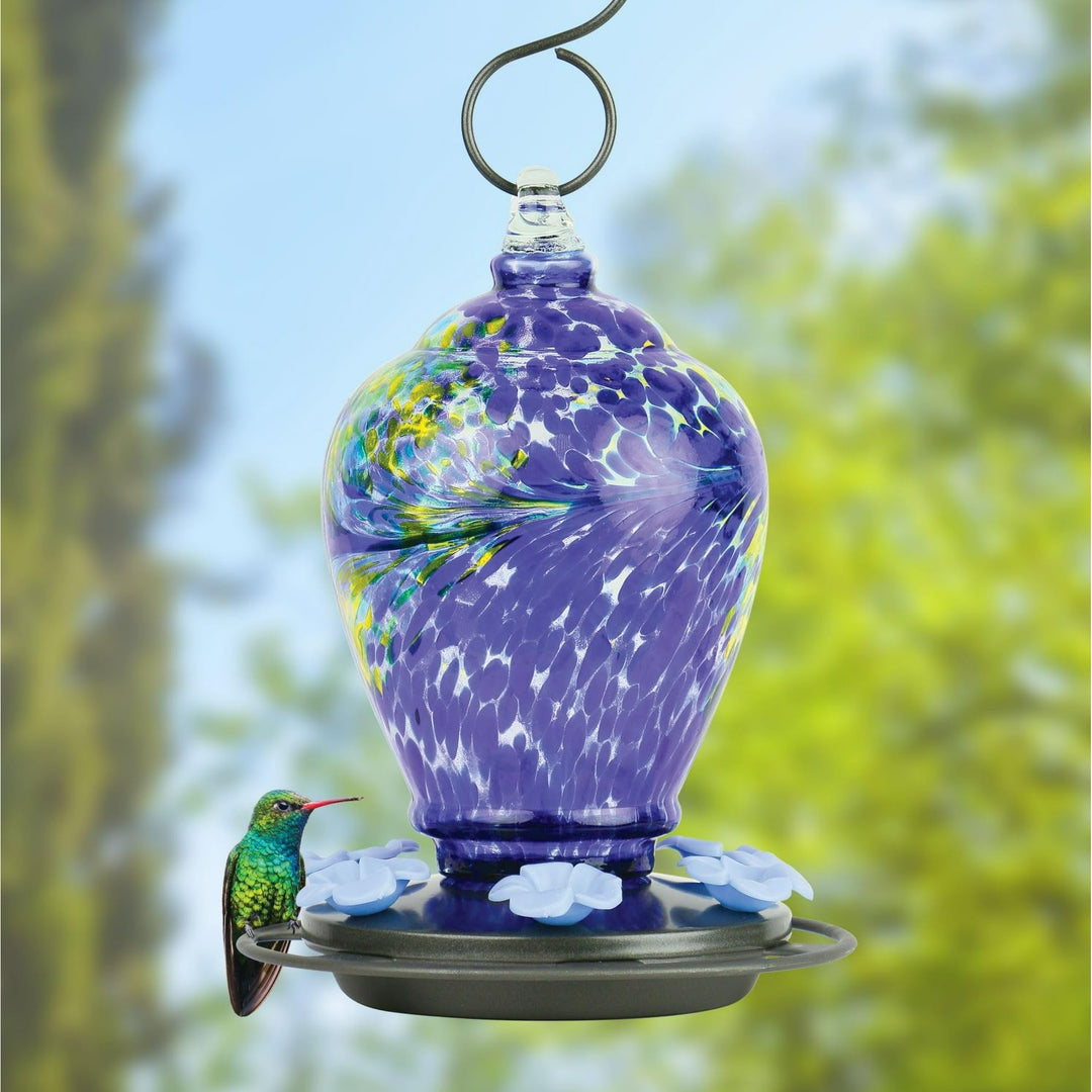 Glass Gravity Hummingbird Feeder 28 Oz Purple Metal - Diamond Home USA