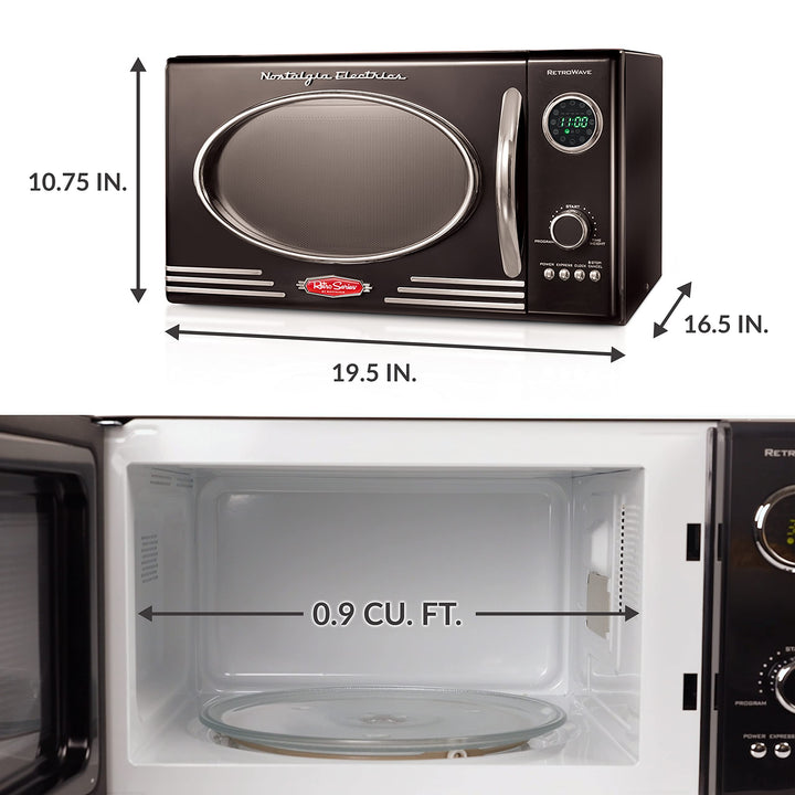 Nostalgia RMO4BK Retro 0.9 Cubic Foot 800-Watt Countertop Microwave Oven 5 Power