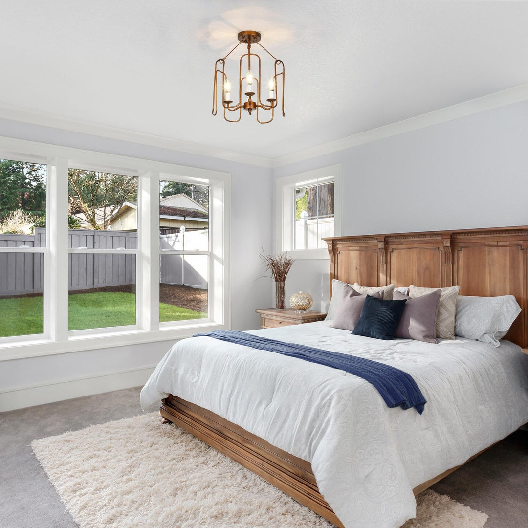 Mid-century Modern French Country 4-light Drum Ceiling Lights Wheel Semi-flush - Diamond Home USA