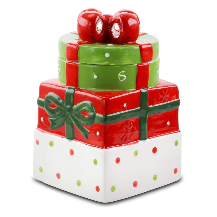Christmas Estate 7.5 Inch Gift Box Holiday Cookie Jar Multi Color Banded