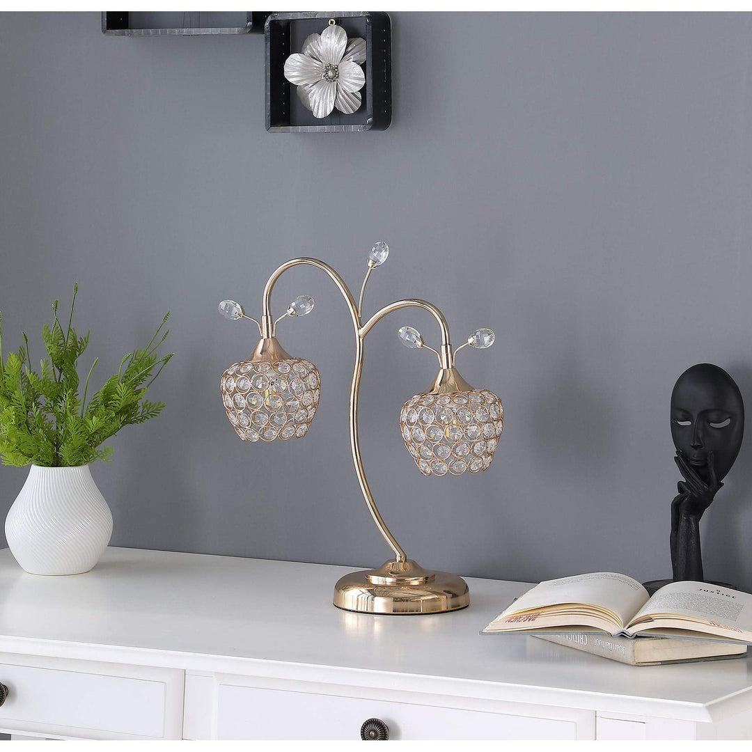 17.25 in. Rose Gold Floral Glam Metal Table Lamp Modern Contemporary