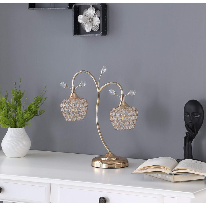 17.25 in. Rose Gold Floral Glam Metal Table Lamp Modern Contemporary