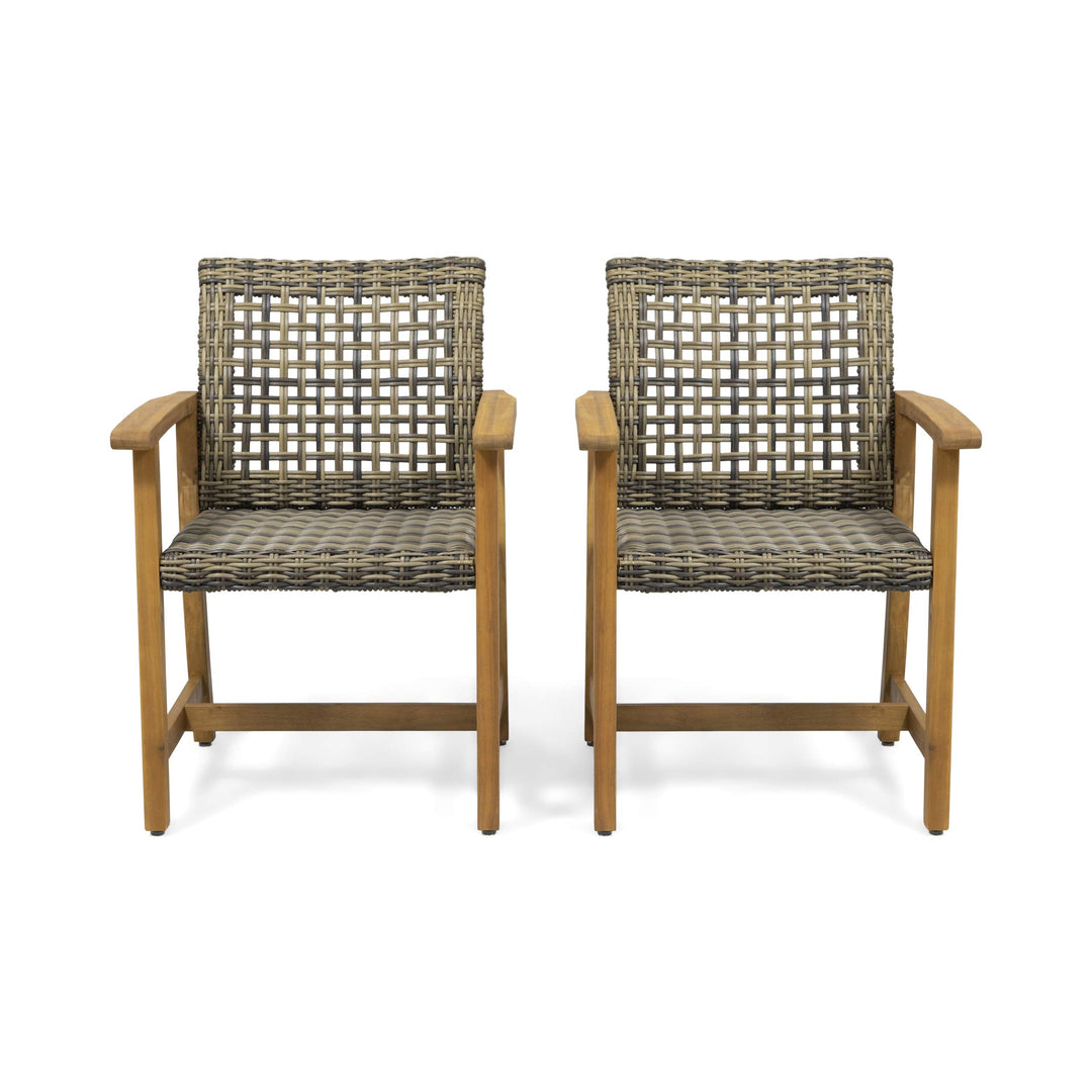 GDFStudio Outdoor Acacia Wood and Wicker Dining Chair (Set of 2) Natural and