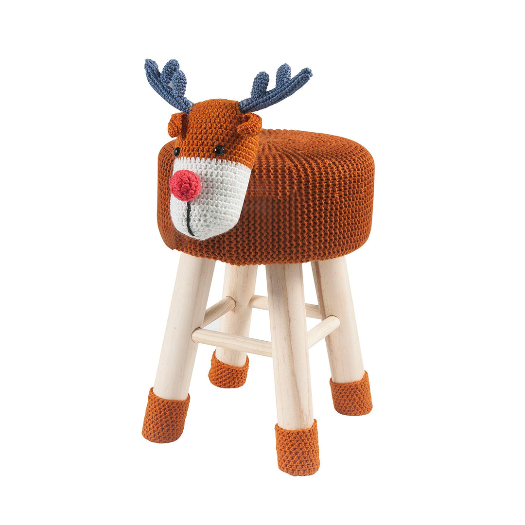 AC Pacific Woodland Deer Stool for Kids Animal Themed Wooden Ottoman Chair
