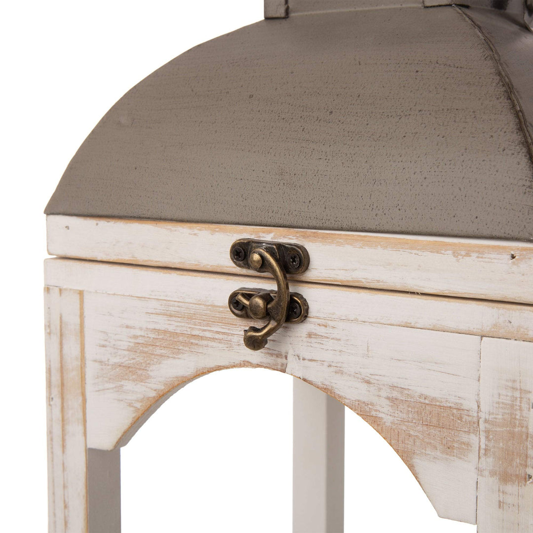 Set of 2 Farmhouse Wooden Lantern White Vintage Iron Wood Finish Handmade - Diamond Home USA