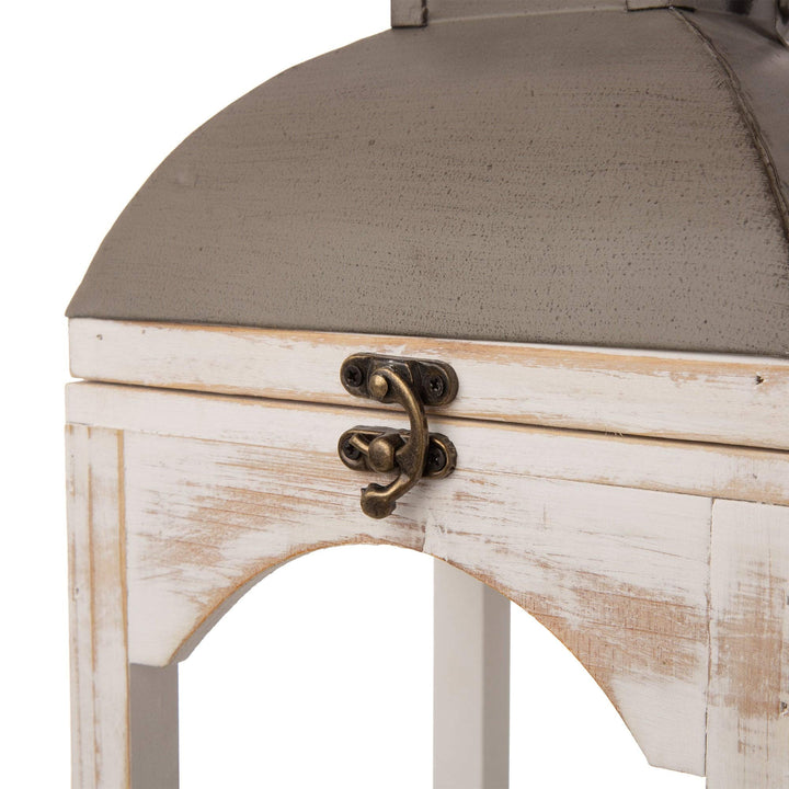 Set of 2 Farmhouse Wooden Lantern White Vintage Iron Wood Finish Handmade - Diamond Home USA