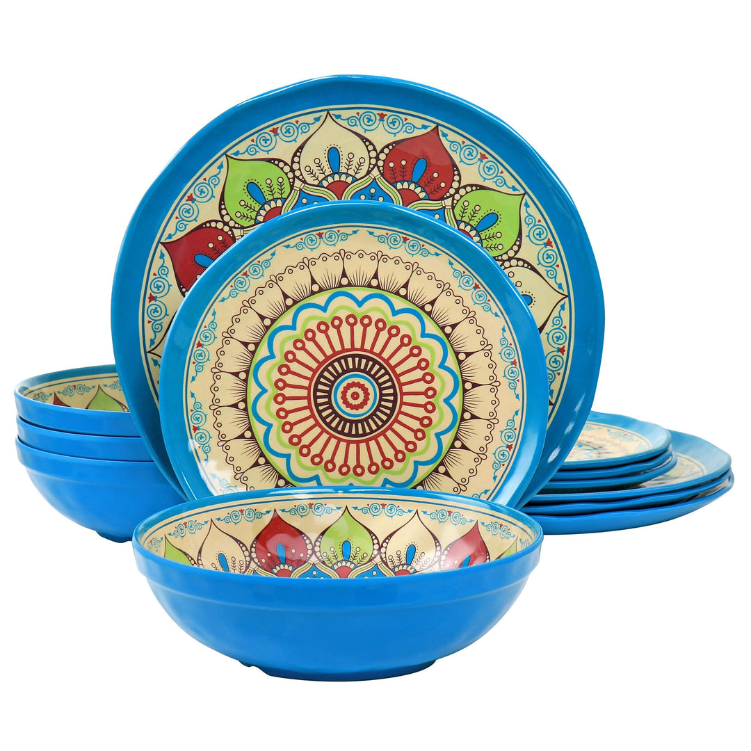 12 Piece Dinnerware Set Multi Color Floral Casual Round Dishwasher Safe