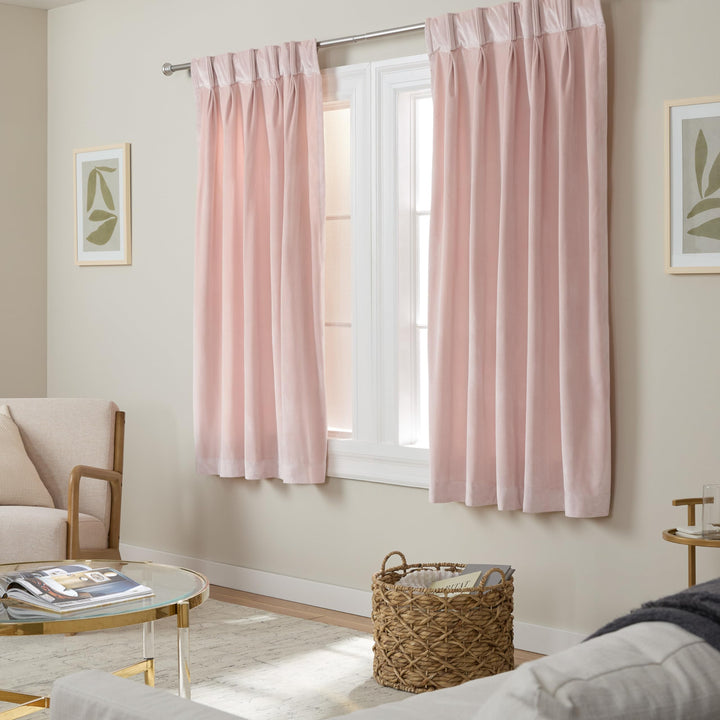 TOWN & COUNTRY LUXE Velour Solid Heavyweight Indoor Curtains Light Filtering 27X63 - Blush - Diamond Home USA