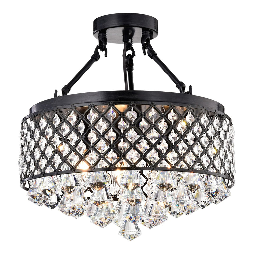Antique Black 4-light Beaded Drum Crystal Semi Flush Mount Glam Modern - Diamond Home USA