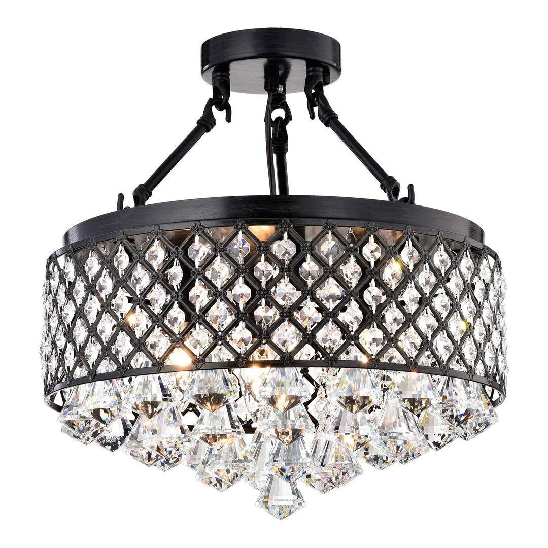 Antique Black 4-light Beaded Drum Crystal Semi Flush Mount Glam Modern - Diamond Home USA