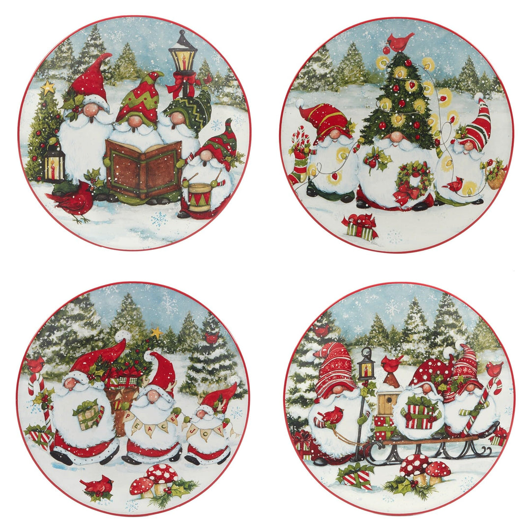 Christmas Gnomes 16 Piece Dinnerware Set Service for 4 Blue Multi Color Red - Diamond Home USA