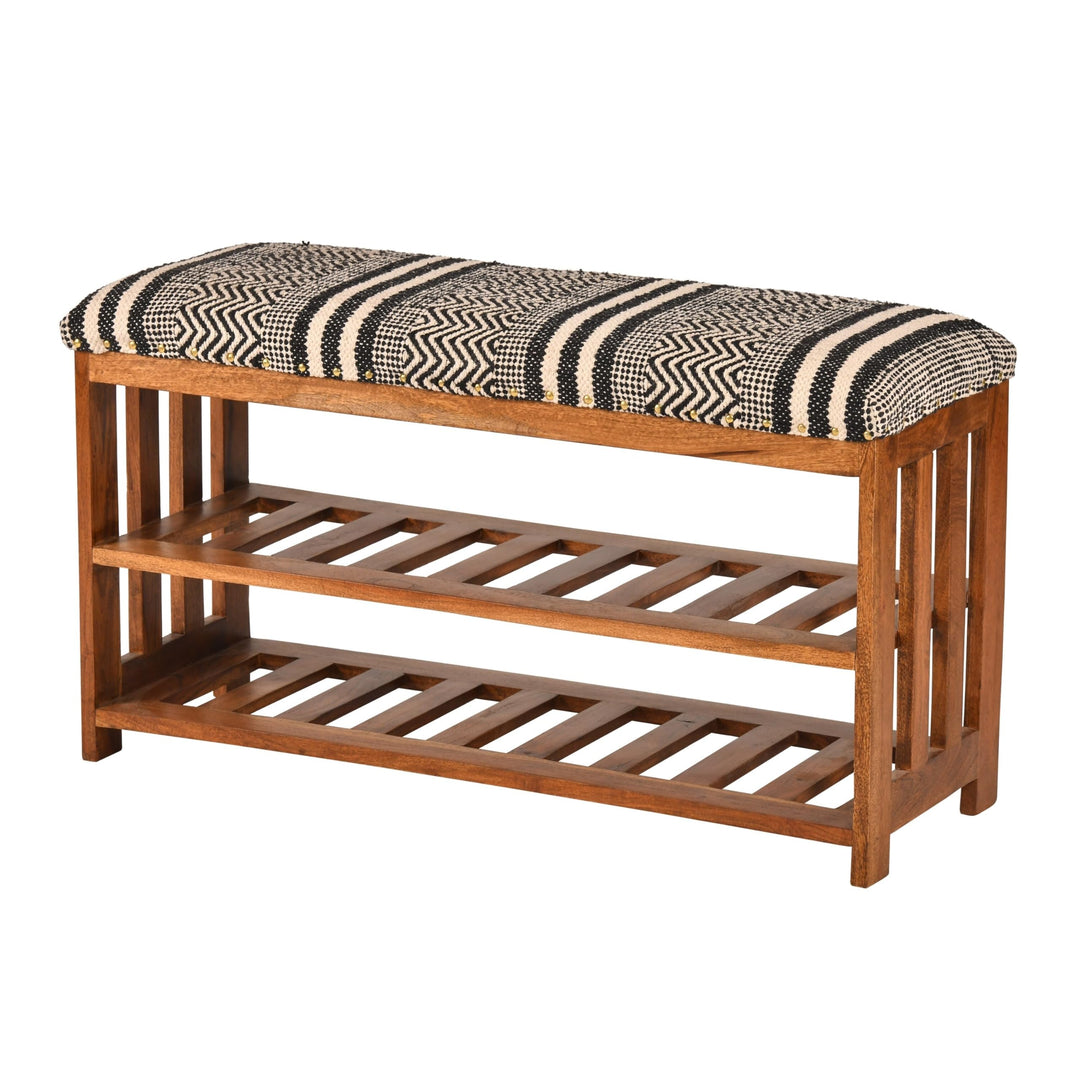 Upholstered 2-Shelf Storage Entryway and Bedroom Bench 18" H X 34" W 12" D Black - Diamond Home USA