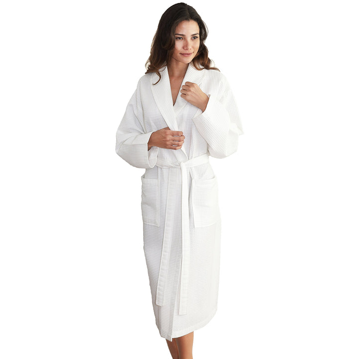 Linum Home Textiles 100% Turkish Cotton Unisex Waffle Weave Bathrobe White L/XL - Diamond Home USA